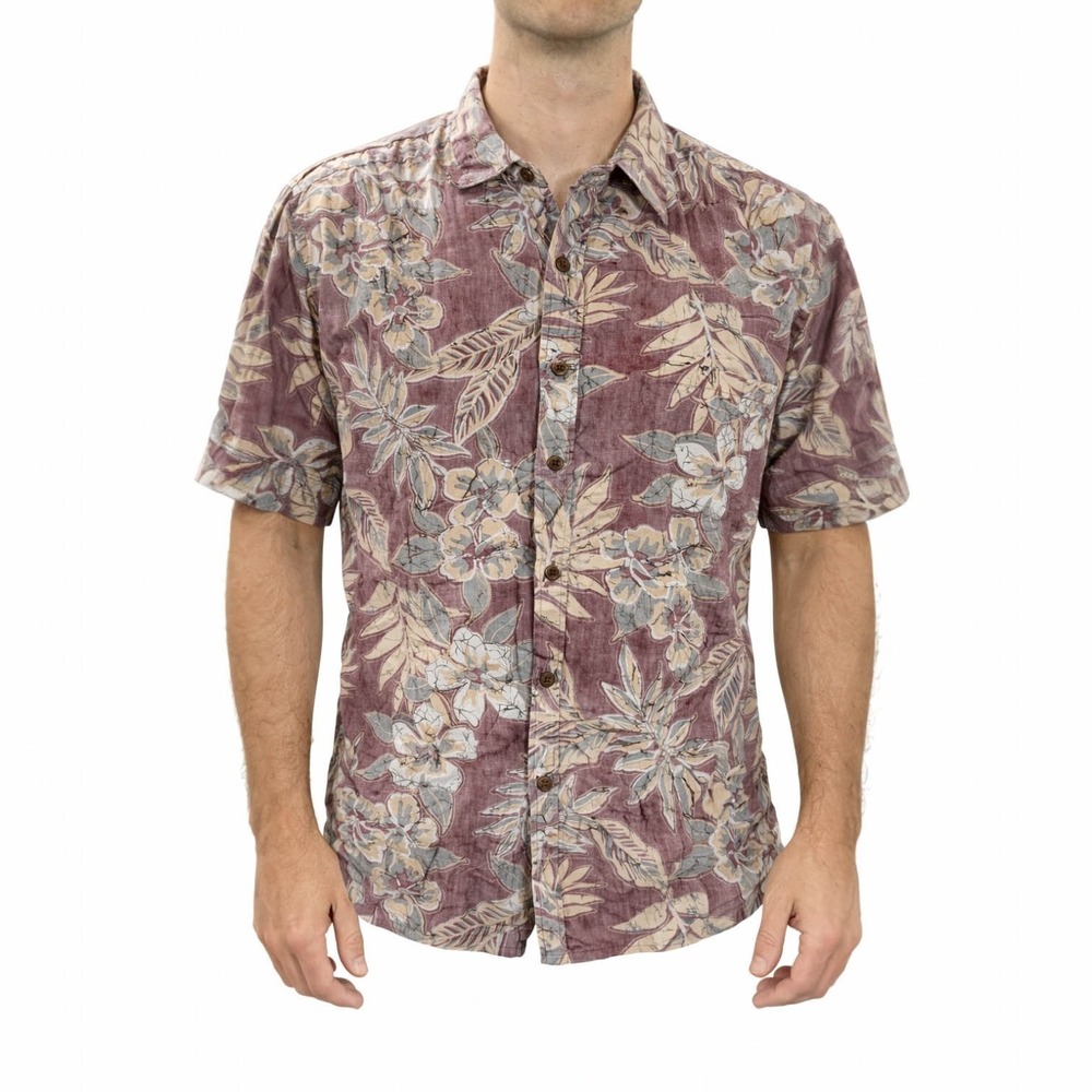 Cooke Street Hawaiian Shirt XL Hibiscus‎ Flowers Reverse Print Pale Red-Brown